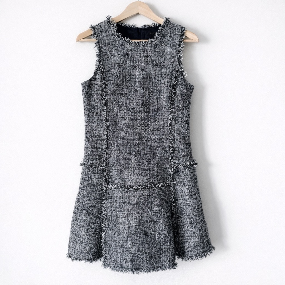 Banana Republic Navy & White Tweed Dress Sleeveless Drop Waist Petite 6P